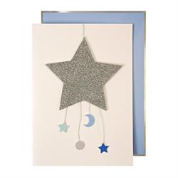 Meri Meri - Baby Star Mobile Card - Ay & Yıldız Tebrik Kartı - Mavi