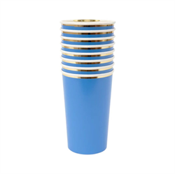 Meri Meri - Bright Blue Highball Cups - Parlak Mavi Bardaklar - L - 8Li
