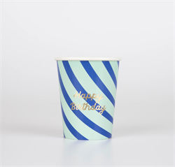 Meri Meri - Çizgili Happy Birtdhay Bardaklar - 8 Adet