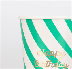 Meri Meri - Çizgili Happy Birtdhay Bardaklar - 8 Adet