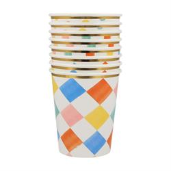 Meri Meri - Colourful Pattern Cups - Renkli Desenler Bardaklar - 8Li