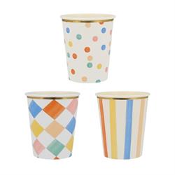 Meri Meri - Colourful Pattern Cups - Renkli Desenler Bardaklar - 8Li