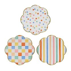 Meri Meri - Colourful Pattern Side Plates - Renkli Desenler Tabaklar - 8Li