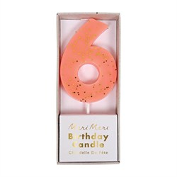 Meri Meri - Coral Number 6 Candle - 6 Numara Mercan Mum