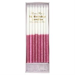 Meri Meri - Dusky Pink Glitter Dipped Candles - Koyu Pembe Simli Mumlar