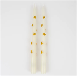 Meri Meri - Gold Star Taper Candle - Altın Yıldız Detaylı Mumlar (2Li)