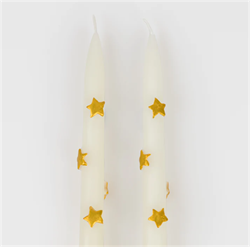 Meri Meri - Gold Star Taper Candle - Altın Yıldız Detaylı Mumlar (2Li)