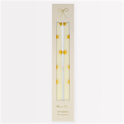 Meri Meri - Gold Star Taper Candle - Altın Yıldız Detaylı Mumlar (2Li)