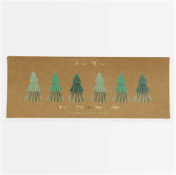 Meri Meri - Green Mini Tree Candles - Yeşil Mini Ağaç Mumlar (6Lı)