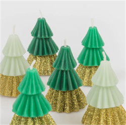 Meri Meri - Green Mini Tree Candles - Yeşil Mini Ağaç Mumlar (6Lı)