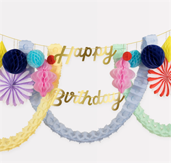 Meri Meri - Happy Birthday Honeycomb Garland - Happy Birthday Petekli Asılan Süs
