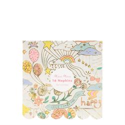 Meri Meri - Happy Doodle Napkins - Renkli Doodle Peçete - L - 16Lı