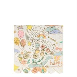 Meri Meri - Happy Doodle Napkins - Renkli Doodle Peçete - L - 16Lı