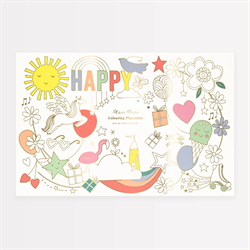 Meri Meri - Happy Icons Colouring Placemats - Mutlu Semboller Boyama Amerikan Servisleri (X8)