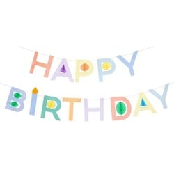 Meri Meri - Honeycomb Happy Birthday Garland Set - Petek Mutlu Yıllar Asılan Süs Seti