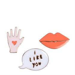 Meri Meri - Lips, Hand & Bubble Enamel Pins - Dudak & El & I Like You Broşlar