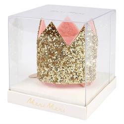 Meri Meri - Mini Gold Glitter Crown Hair Clip - Mini Altın Simli Toka