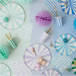 Meri Meri - Mint Stripe Plate - Mint Çizgili Tabaklar - S - 8Li