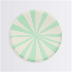 Meri Meri - Mint Stripe Plate - Mint Çizgili Tabaklar - S - 8Li