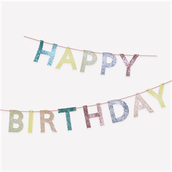 Meri Meri - Mixed Glitter Fabric Happy Birthday Garland - Karışık Simli Kumaş Mutlu Yıllar Asılan Süsü