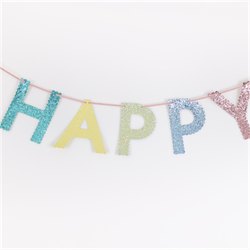 Meri Meri - Mixed Glitter Fabric Happy Birthday Garland - Karışık Simli Kumaş Mutlu Yıllar Asılan Süsü