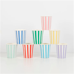 Meri Meri - Mixed Stripe Cups - Çizgili Renkli Bardaklar - 8Li