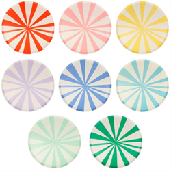 Meri Meri - Mixed Stripe Dinner Plates - Renkli Çizgili Tabaklar - L - 8Li