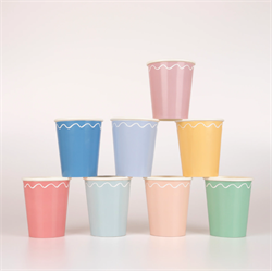 Meri Meri - Mixed Wavy Line Cups - Karışık Renkler Dalgalı Bardaklar (X8)