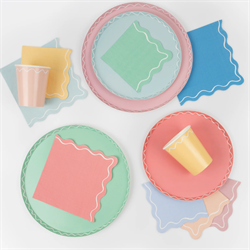 Meri Meri - Mixed Wavy Line Side Plates - Karışık Renkler Dalgalı Tabaklar (M) (X8)