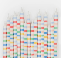 Meri Meri - Multi Stripe Candles - Multi Renkli Çizgili Mumlar (X16)