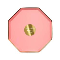 Meri Meri - Neon Coral Plates - Neon Mercan Tabaklar - M - 8Li