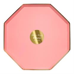 Meri Meri - Neon Coral Plates - Neon Mercan Tabaklar - L - 8Li