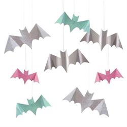 Meri Meri - Pastel Halloween Glitter Hanging Bats - Pastel Renk Simli Asılan Yarasalar