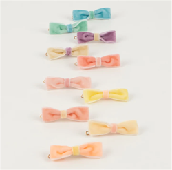 Meri Meri - Pastel Velvet Mini Bow Clips - Pastel Renk Kadife Tokalar - 10Lu