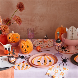 Meri Meri - Pink & Orange Stripy Pumpkin Napkins - Pembe & Turuncu Çizgili Balkabağı Peçeteler (16L