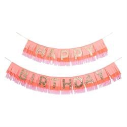 Meri Meri - Pink Happy Birthday Fringe Garland - Happy Birthday Pembe Püsküllü Asılan Süs