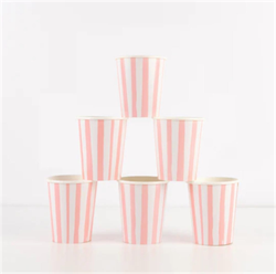 Meri Meri - Pink Stripe Cups - Pembe Çizgili Bardaklar - 8Li