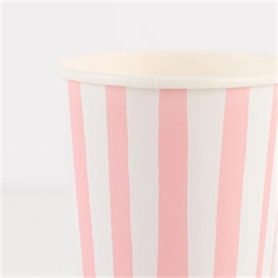 Meri Meri - Pink Stripe Cups - Pembe Çizgili Bardaklar - 8Li