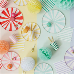 Meri Meri - Pink Stripe Plates - Pembe Çizgili Tabaklar - S - 8Li