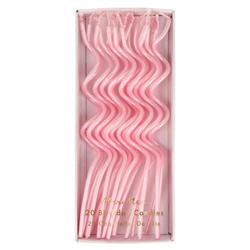 Meri Meri - Pink Swirly Candles - Pembe Kıvrımlı Mumlar - 20Li