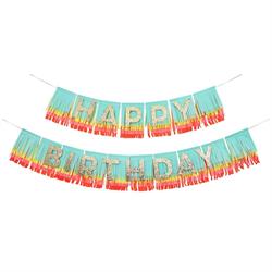 Meri Meri - Rainbow Happy Birthday Fringe Garland - Happy Birthday Gökkuşağı Püsküllü Asılan Süs