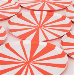 Meri Meri - Red Stripe Plates - Kırmızı Çizgili Tabaklar - S - 8Li