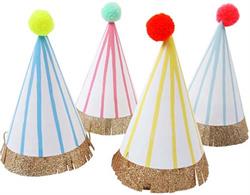 Meri Meri - Stripe & Pompom Party Hats - Çizgili & Ponponlu Parti Şapkaları - L