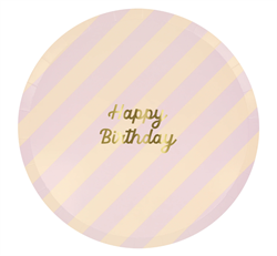 Meri Meri - Stripe Happy Birthday Dinner Plates - Çizgili Happy Birthday Tabaklar (L) (X8)