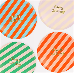 Meri Meri - Stripe Happy Birthday Dinner Plates - Çizgili Happy Birthday Tabaklar (L) (X8)