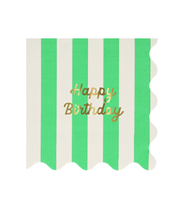 Meri Meri - Stripe Happy Birthday Large Napkins - Çizgili Happy Birthday Peçeteler (L) (X16)