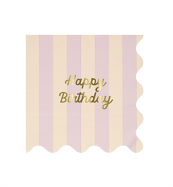 Meri Meri - Stripe Happy Birthday Large Napkins - Çizgili Happy Birthday Peçeteler (L) (X16)