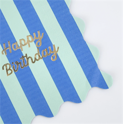 Meri Meri - Stripe Happy Birthday Large Napkins - Çizgili Happy Birthday Peçeteler (L) (X16)
