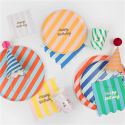 Meri Meri - Stripe Happy Birthday Side Plates - Çizgili Happy Birthday Tabaklar (M) (X8)
