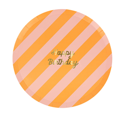 Meri Meri - Stripe Happy Birthday Side Plates - Çizgili Happy Birthday Tabaklar (M) (X8)